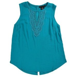 NWT Plus Size Grace Elements Tank w/Crochet Blouse Rio Turquoise